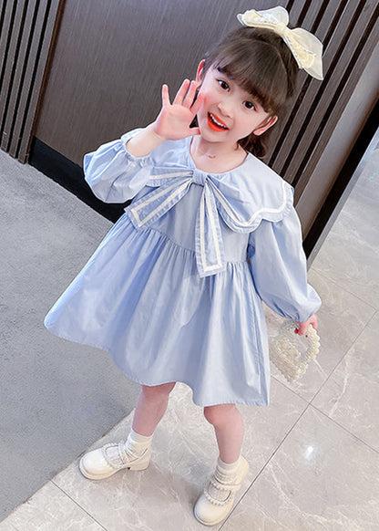 Cute Blue Peter Pan Collar Solid Cotton Girls Dress Long Sleeve XZ016 FALL-MM-RCTZ-FDGL240618