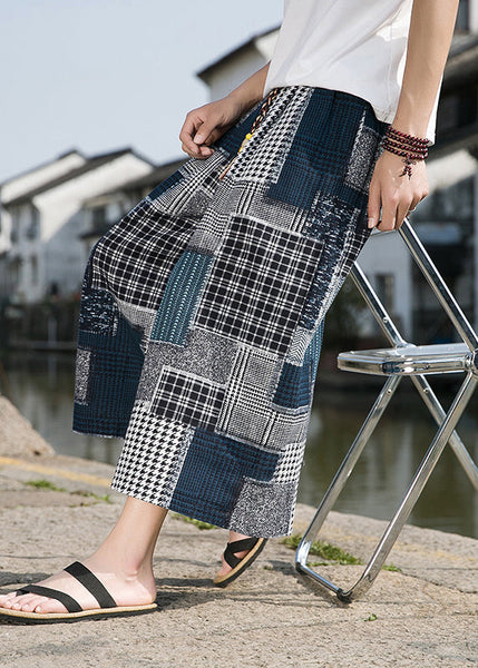 Cute Blue Pockets Print Ice Silk Men Crop Pants Summer SA041 Men-casual-MENCP240726