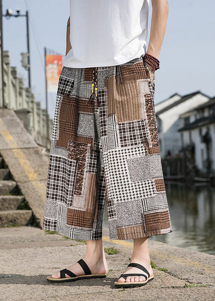 Cute Blue Pockets Print Ice Silk Men Crop Pants Summer SA041 Men-casual-MENCP240726