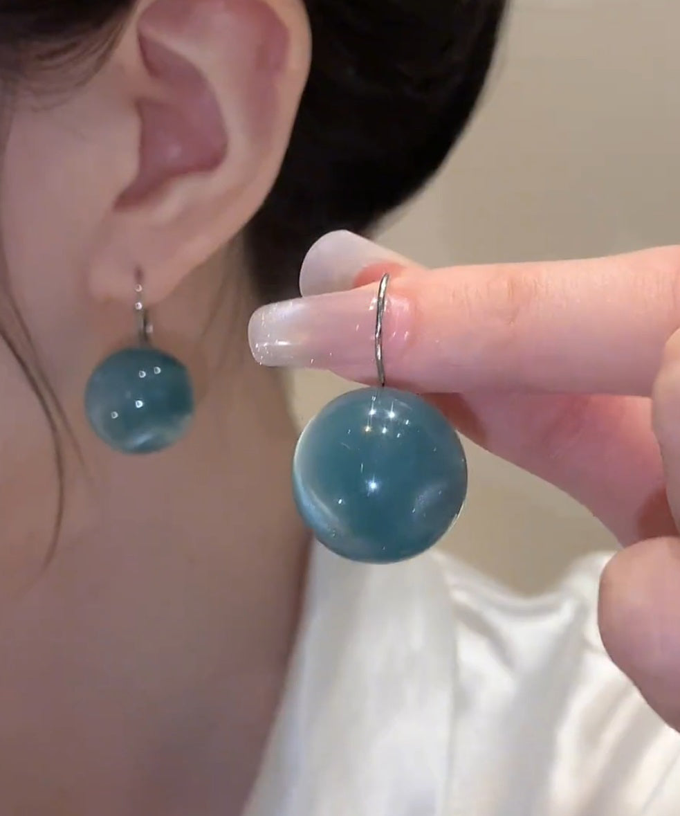 Silver Ball Drop Sterling Earrings Cute Blue FashionChic