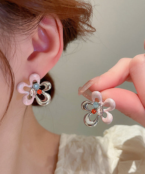 Glaze Zircon Hollow Cute Floral Drip Stud Colorblock Out Alloy FashionChic