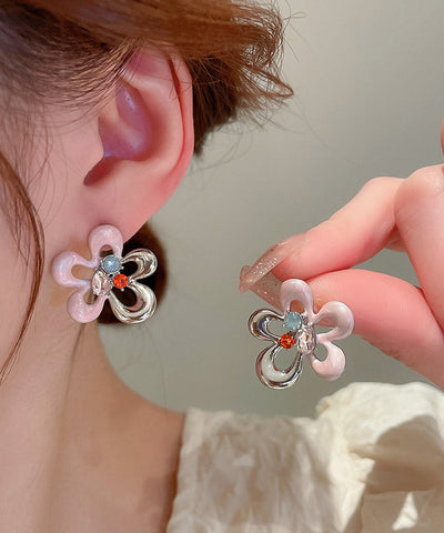 Glaze Zircon Hollow Cute Floral Drip Stud Colorblock Out Alloy FashionChic