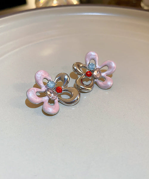 Glaze Zircon Hollow Cute Floral Drip Stud Colorblock Out Alloy FashionChic