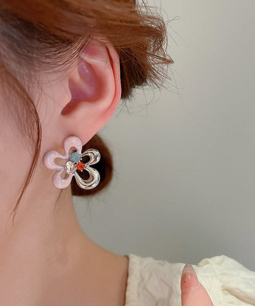 Glaze Zircon Hollow Cute Floral Drip Stud Colorblock Out Alloy FashionChic