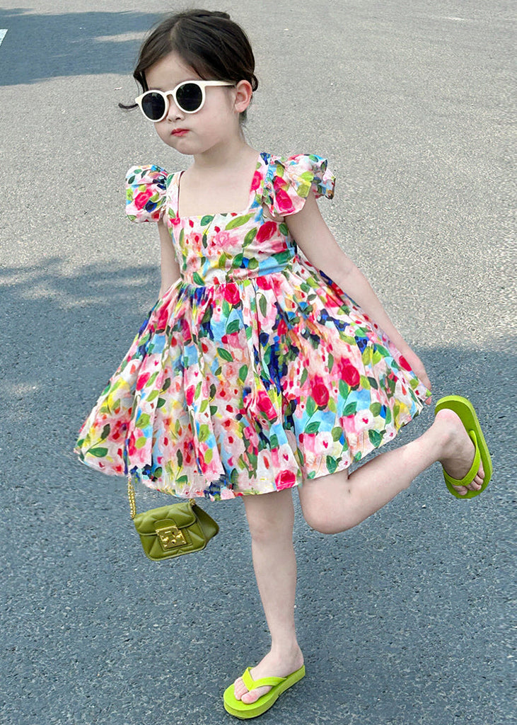 Cute Colorblock Backless Print Cotton Girls Mid Dress Summer EW039 WS-RCTZSDGM240809