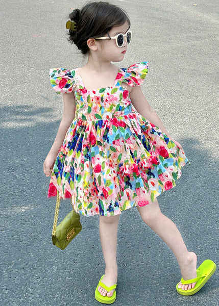 Cute Colorblock Backless Print Cotton Girls Mid Dress Summer EW039 WS-RCTZSDGM240809