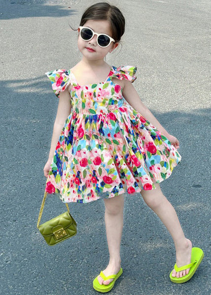 Cute Colorblock Backless Print Cotton Girls Mid Dress Summer EW039 WS-RCTZSDGM240809