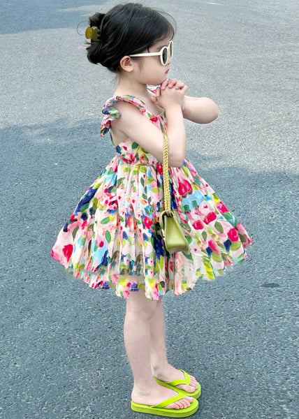 Cute Colorblock Backless Print Cotton Girls Mid Dress Summer EW039 WS-RCTZSDGM240809