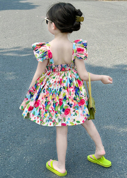 Cute Colorblock Backless Print Cotton Girls Mid Dress Summer EW039 WS-RCTZSDGM240809