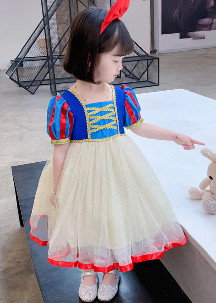 Cute Colorblock Print Patchwork Tulle Girls Maxi Dresses Summer EW009 WS-JRTZSDL240810