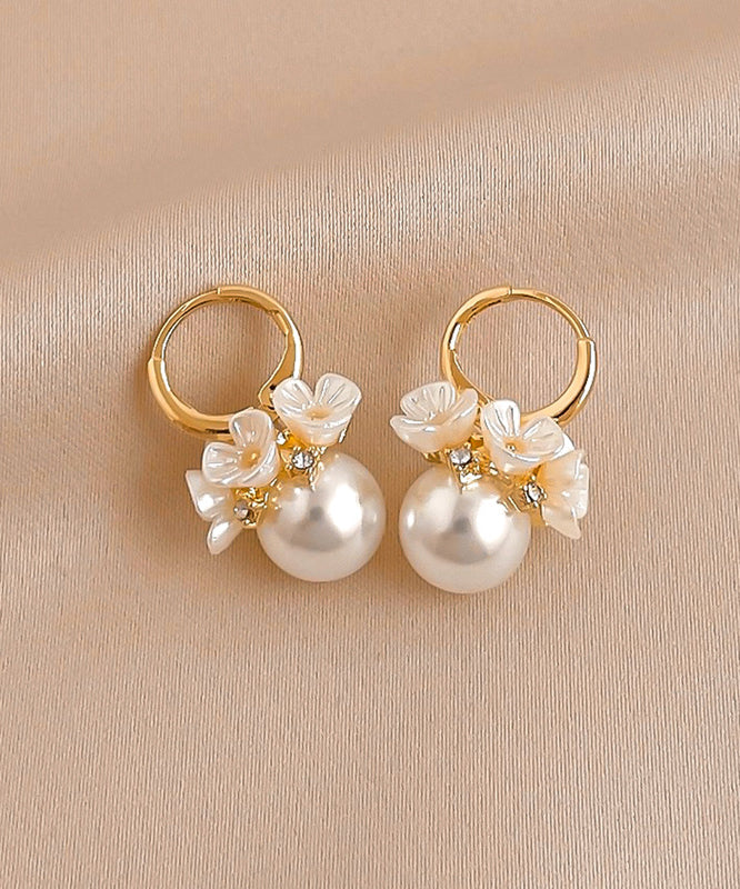 Alloy Pearl Hoop Cute Gold Earrings Zircon Floral FashionChic