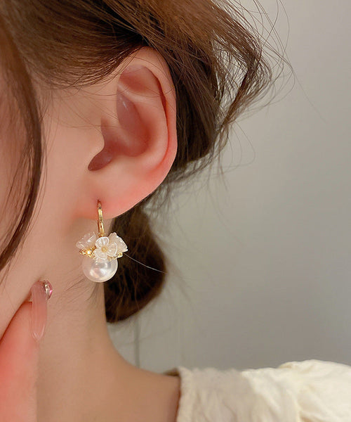 Alloy Pearl Hoop Cute Gold Earrings Zircon Floral FashionChic