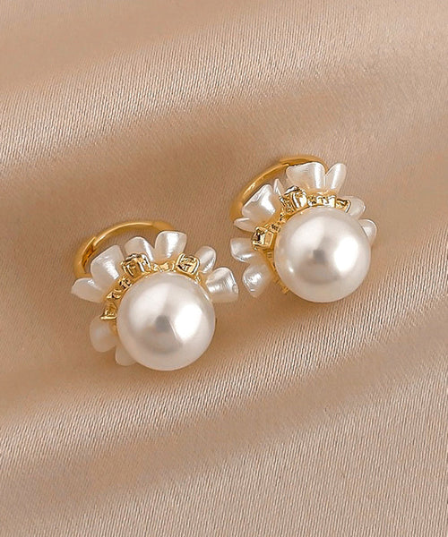 Alloy Pearl Hoop Cute Gold Earrings Zircon Floral FashionChic