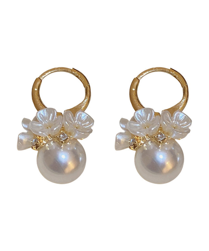 Alloy Pearl Hoop Cute Gold Earrings Zircon Floral FashionChic