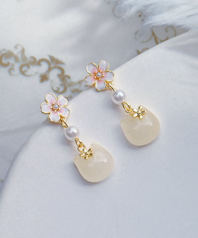 Cute Gold Sterling Silver Alloy Sakura Little Cat Drop Earrings QU045 JEW-EAR241007