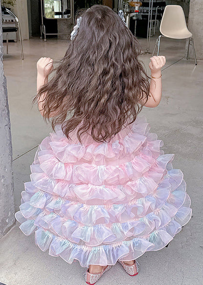 Cute Gradient Color Ruffled Tulle Girls Spaghetti Strap Dress Sleeveless TT044 WS-JRTZSDGL240817