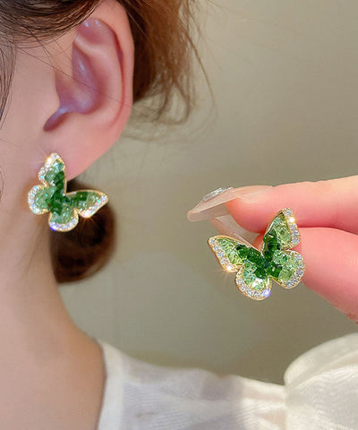 Zircon Stud Green Cute Copper Butterfly Earrings Crystal FashionChic