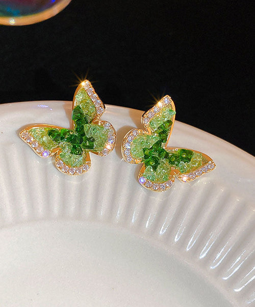 Zircon Stud Green Cute Copper Butterfly Earrings Crystal FashionChic