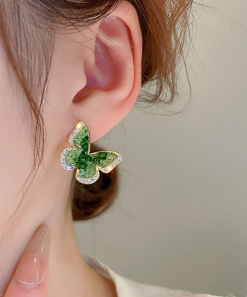 Zircon Stud Green Cute Copper Butterfly Earrings Crystal FashionChic