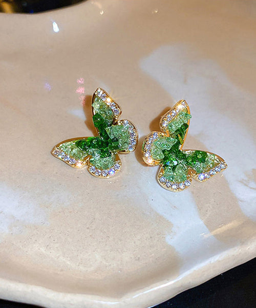 Zircon Stud Green Cute Copper Butterfly Earrings Crystal FashionChic