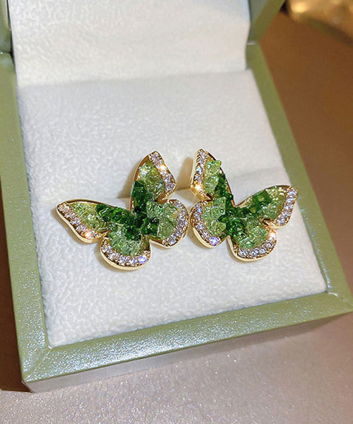 Zircon Stud Green Cute Copper Butterfly Earrings Crystal FashionChic