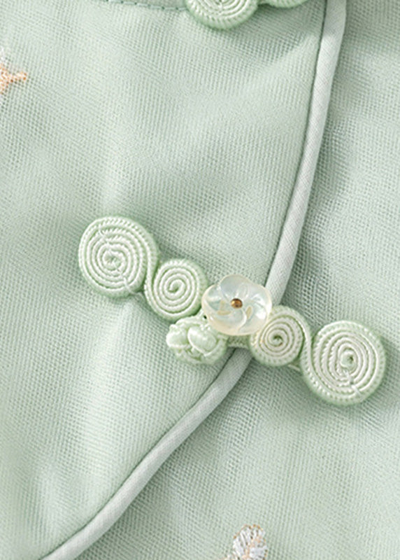 Cute Green Embroideried Button Girls Long Dresses Summer MN017 MM-RCTZ-SDL240701