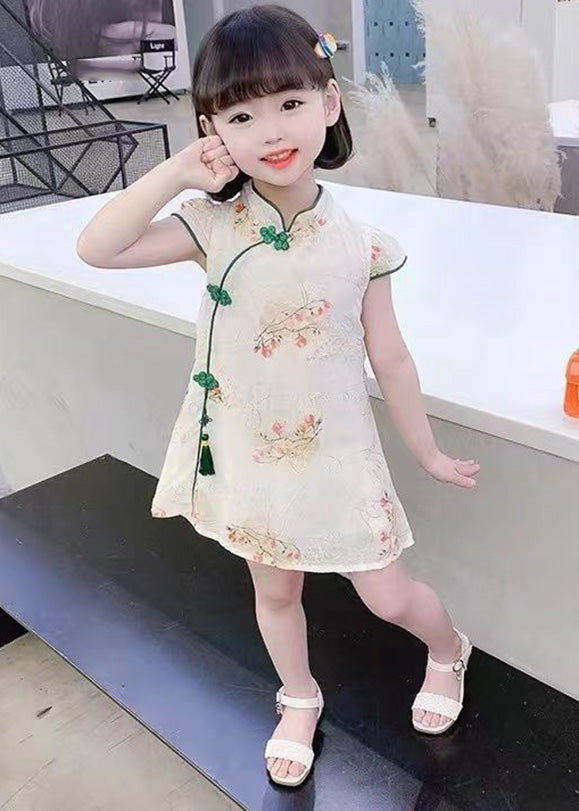 Cute Green Embroidered Tassel Silk Girls Mid Dress Short Sleeve GF012 MM-RCTZ-SDM230724