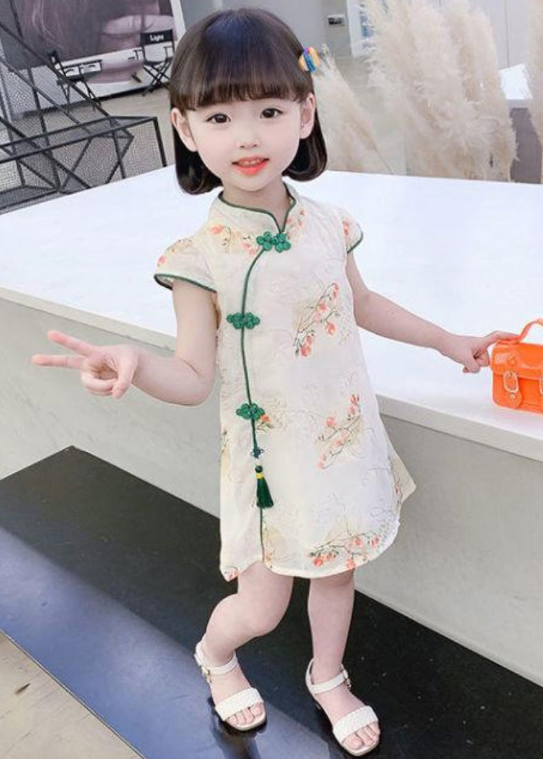 Cute Green Embroidered Tassel Silk Girls Mid Dress Short Sleeve GF012 MM-RCTZ-SDM230724