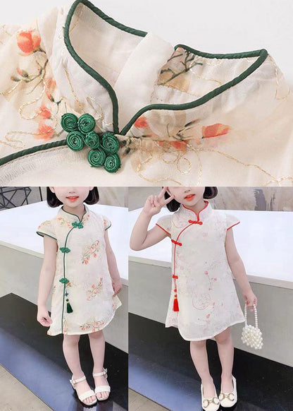 Cute Green Embroidered Tassel Silk Girls Mid Dress Short Sleeve GF012 MM-RCTZ-SDM230724