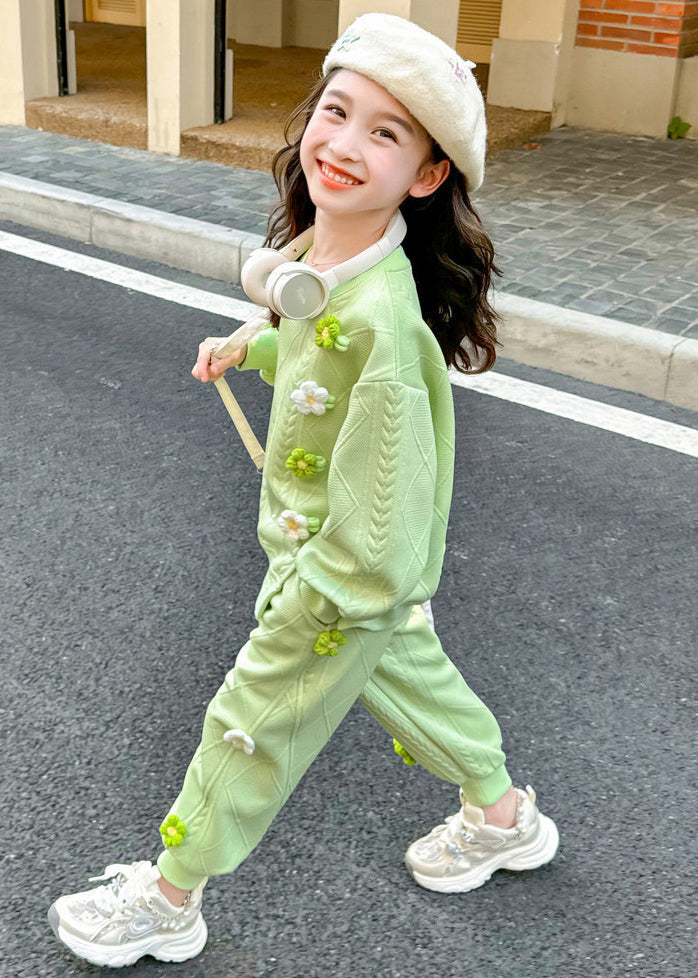 Cute Green Floral Plaid Girls Top And Harem Pants Two Piece Set Clothing Spring TR036 ABC