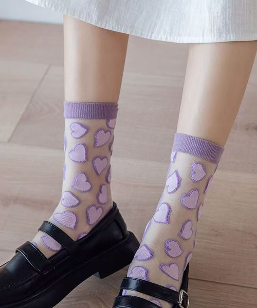 Cute Heart Jacquard Transparent Thin Mid Length Socks KJ044 WZ240714