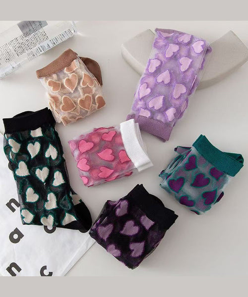 Cute Heart Jacquard Transparent Thin Mid Length Socks KJ044 WZ240714