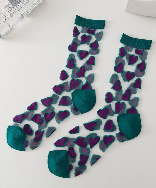 Cute Heart Jacquard Transparent Thin Mid Length Socks KJ044 WZ240714