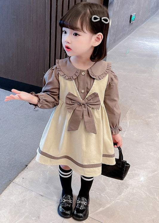 Cute Khaki Bow Shirt And Dress Cotton Girls Two Piece Set Fall XZ066 FALL-MM-RCTZ-TPGIEC240618