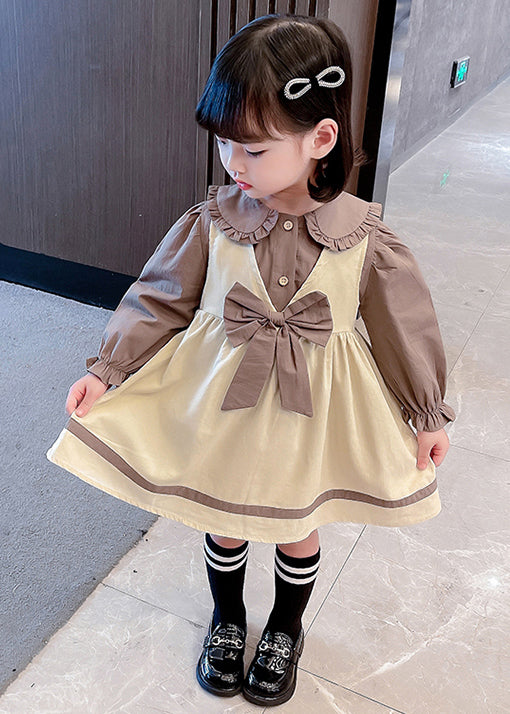 Cute Khaki Bow Shirt And Dress Cotton Girls Two Piece Set Fall XZ066 FALL-MM-RCTZ-TPGIEC240618