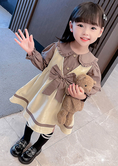 Cute Khaki Bow Shirt And Dress Cotton Girls Two Piece Set Fall XZ066 FALL-MM-RCTZ-TPGIEC240618