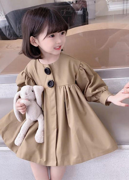 Cute Khaki O-Neck Patchwork Kids Mid Dresses Fall SS1037 MM-RCTZ-FDM240601