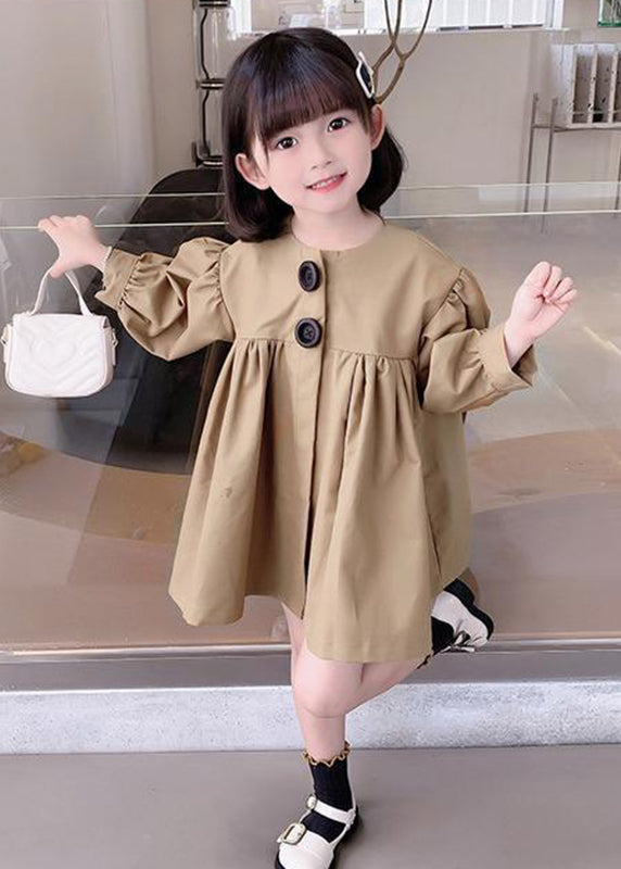 Cute Khaki O-Neck Patchwork Kids Mid Dresses Fall SS1037 MM-RCTZ-FDM240601