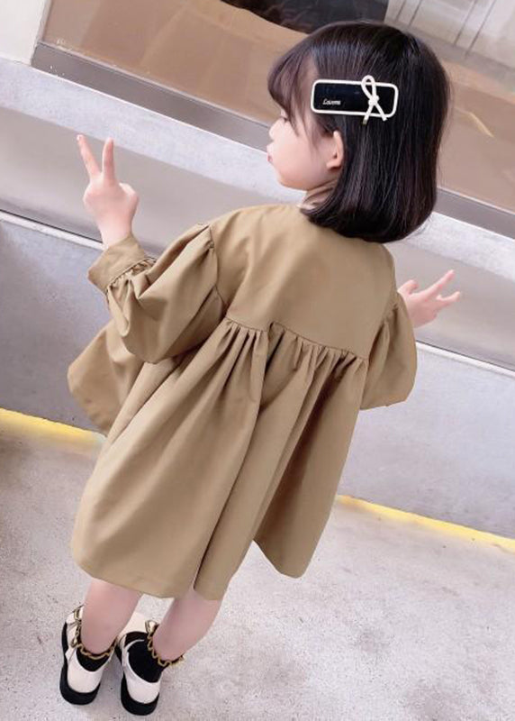 Cute Khaki O-Neck Patchwork Kids Mid Dresses Fall SS1037 MM-RCTZ-FDM240601