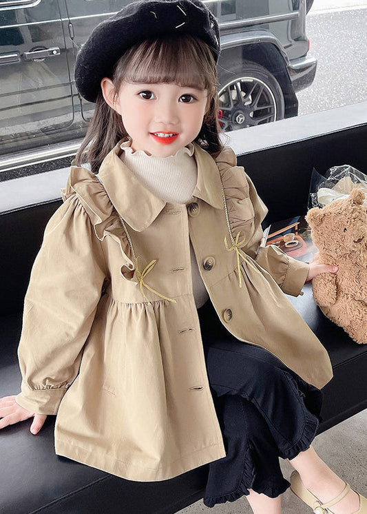 Cute Khaki Peter Pan Collar Wrinkled Button Girls Trench Coat Fall QV039 MM-RCTZCGTS241026