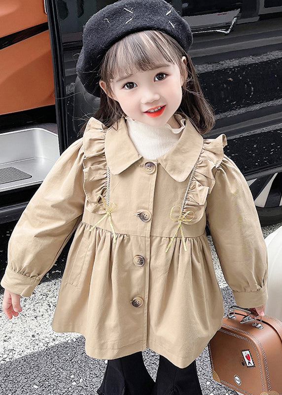 Cute Khaki Peter Pan Collar Wrinkled Button Girls Trench Coat Fall QV039 MM-RCTZCGTS241026