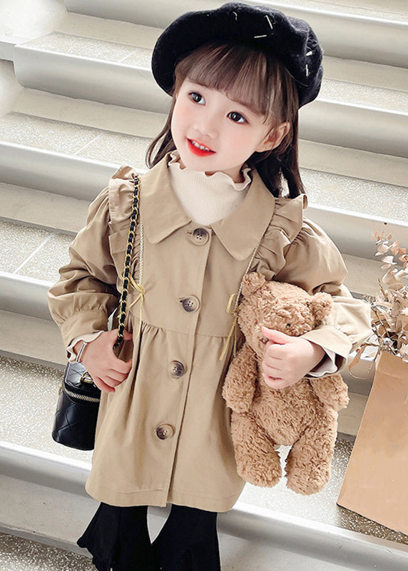 Cute Khaki Peter Pan Collar Wrinkled Button Girls Trench Coat Fall QV039 MM-RCTZCGTS241026