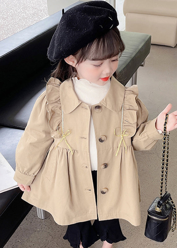 Cute Khaki Peter Pan Collar Wrinkled Button Girls Trench Coat Fall QV039 MM-RCTZCGTS241026