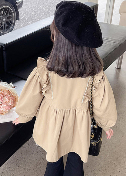 Cute Khaki Peter Pan Collar Wrinkled Button Girls Trench Coat Fall QV039 MM-RCTZCGTS241026