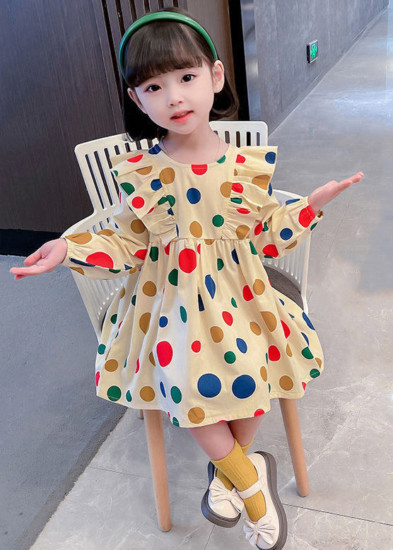 Cute Khaki Ruffled Print Cotton Girls Robe Dresses Long Sleeve XZ096 FALL-MM-RCTZ-FDGL240618