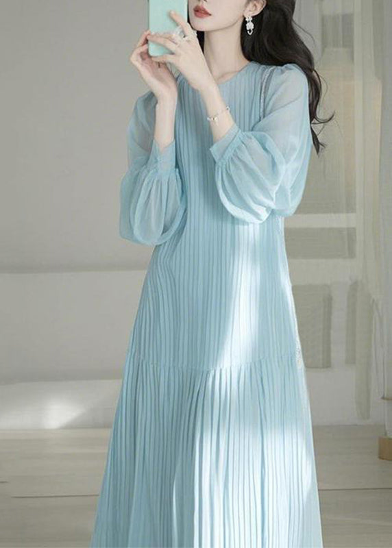 O-Neck Blue Maxi Spring Cinched Light Cute Dresses FashionChic