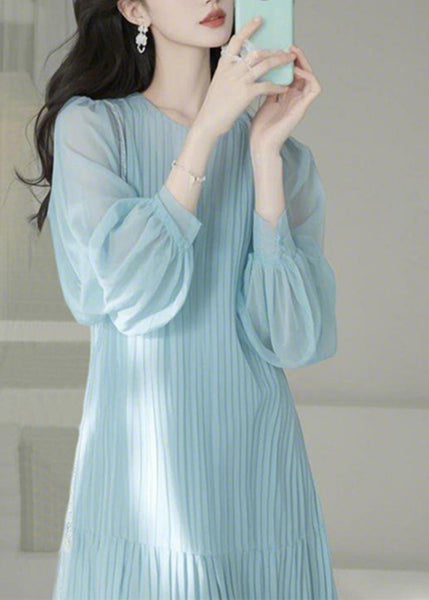 O-Neck Blue Maxi Spring Cinched Light Cute Dresses FashionChic