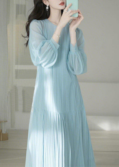 O-Neck Blue Maxi Spring Cinched Light Cute Dresses FashionChic