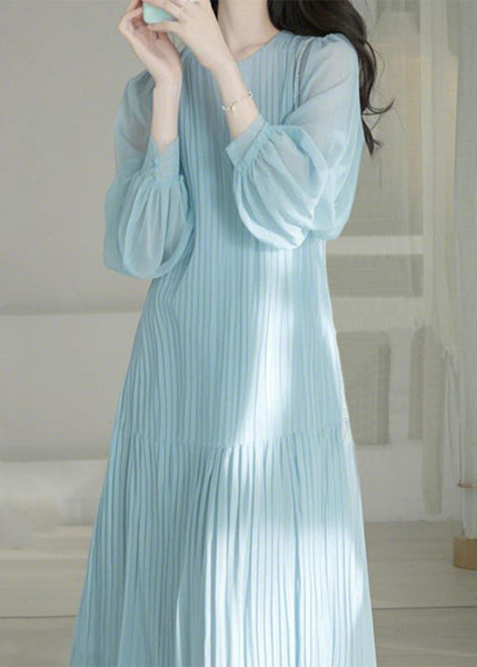 O-Neck Blue Maxi Spring Cinched Light Cute Dresses FashionChic