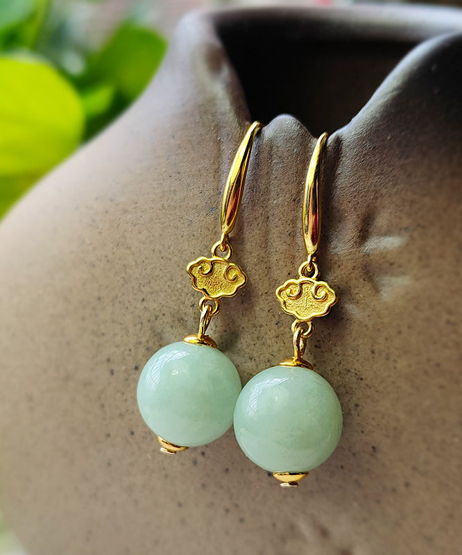 Cute Light Green Sterling Silver Overgild Jade Drop Earrings GH1088 Ada Fashion